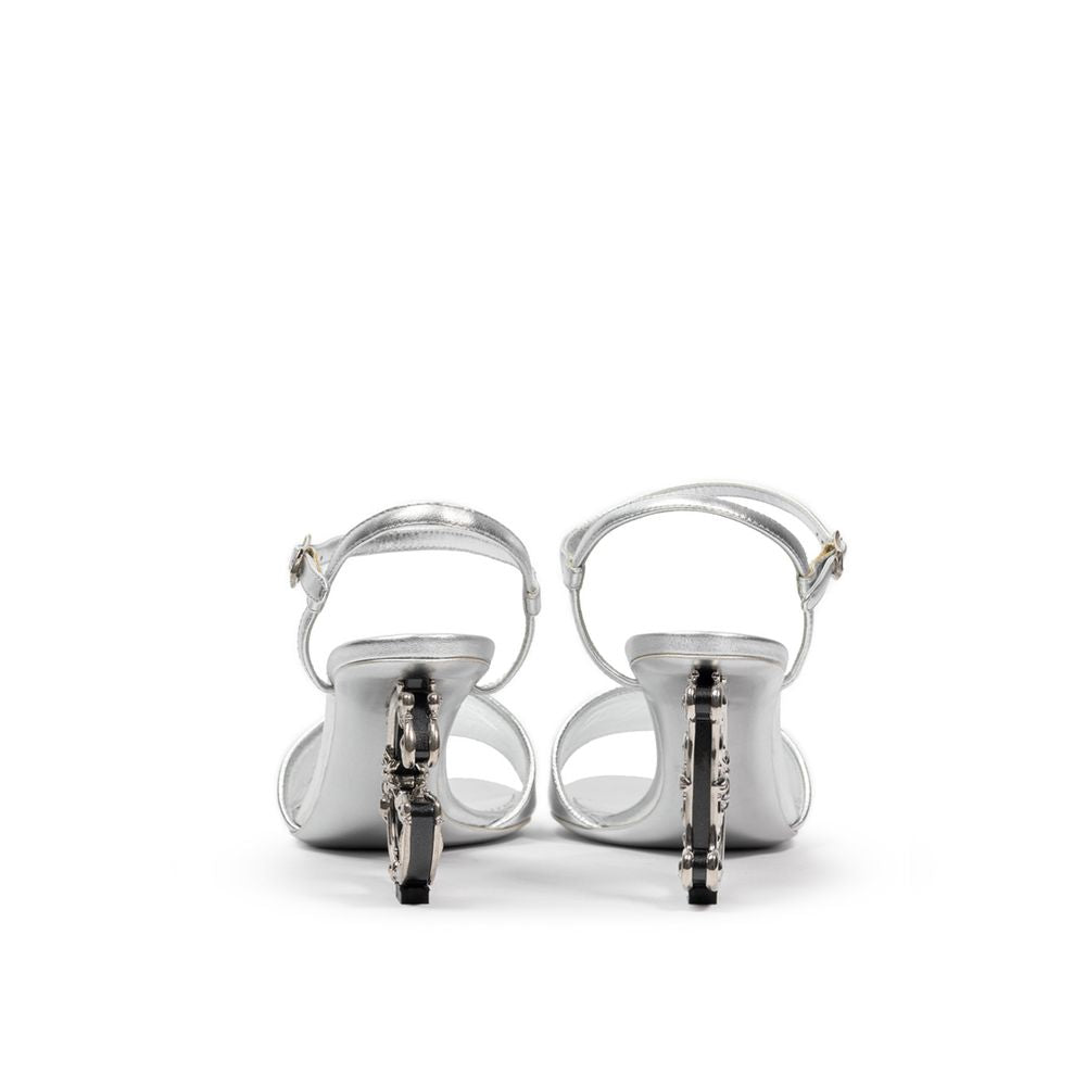Dolce & Gabbana Gray Leather Stiletto Heel Sandals