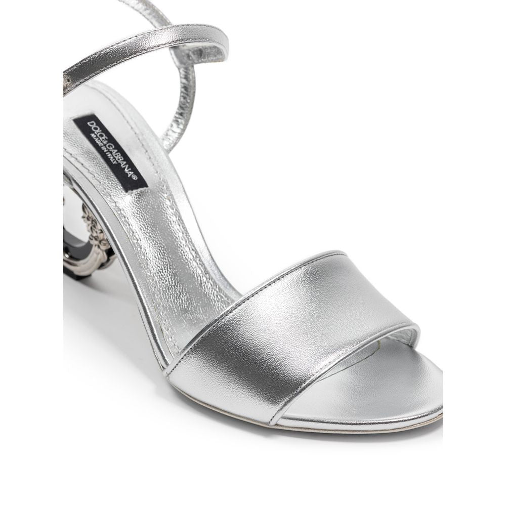 Dolce & Gabbana Gray Leather Stiletto Heel Sandals