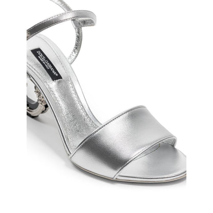 Dolce & Gabbana Gray Leather Stiletto Heel Sandals