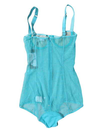 Dolce & Gabbana Blue Tulle Balconette Bra Bodysuit Underwear