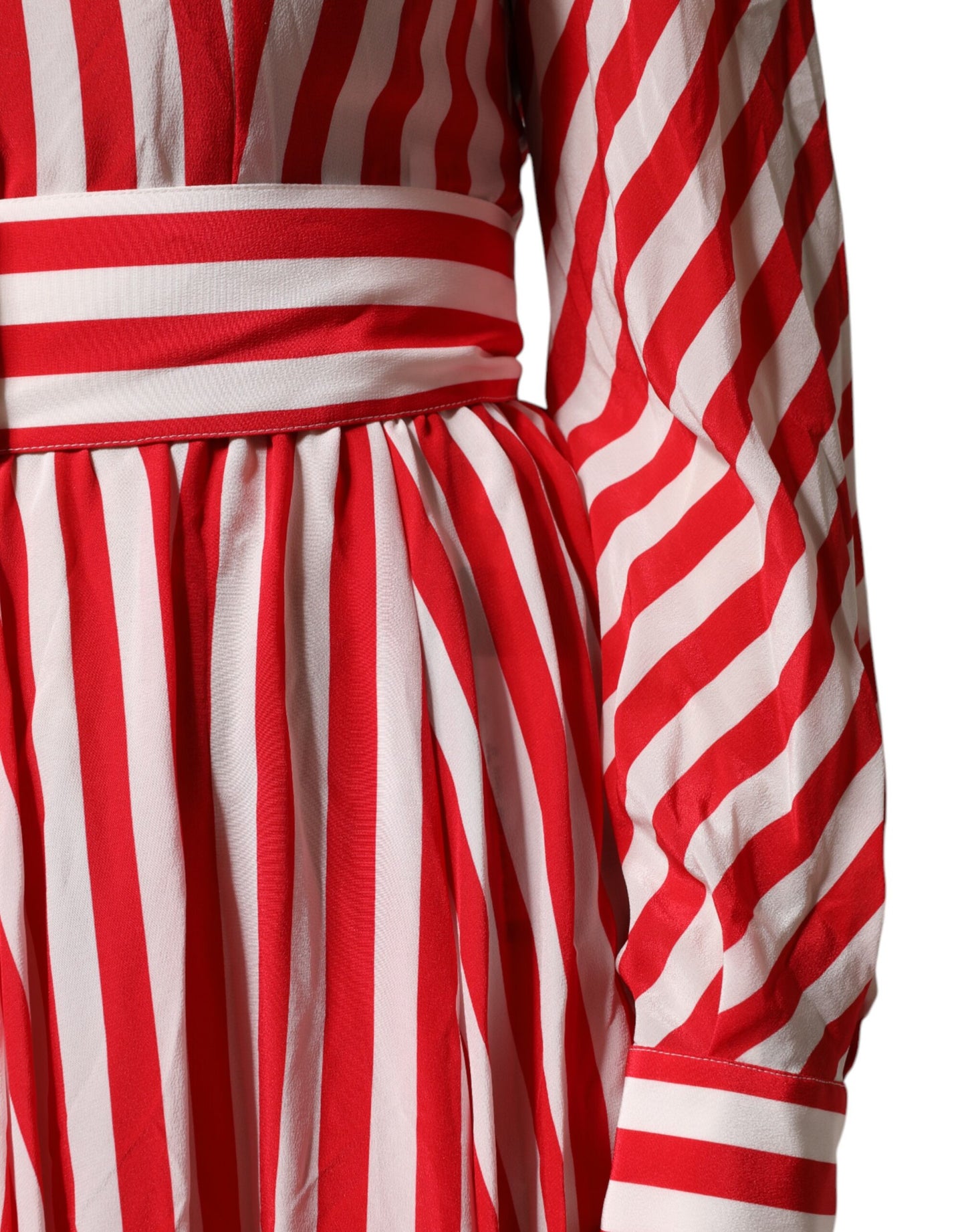 Dolce & Gabbana White Red Stripes Long Sleeves Midi Dress