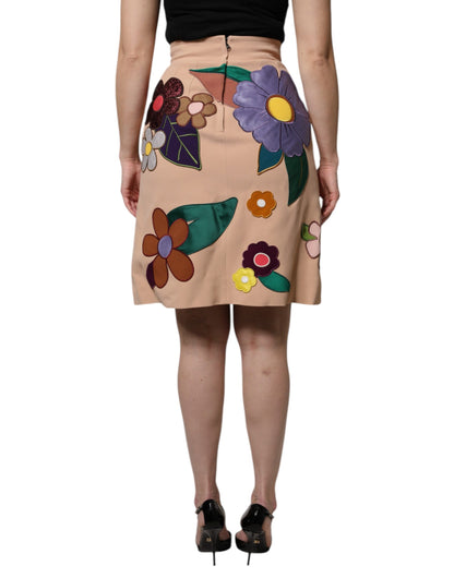Dolce & Gabbana Beige Floral High Waist Pencil Cut Skirt