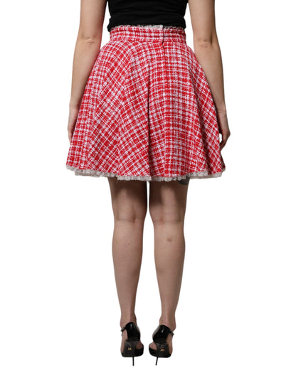 Dolce & Gabbana Red White High Waist A-line Above Knee Skirt