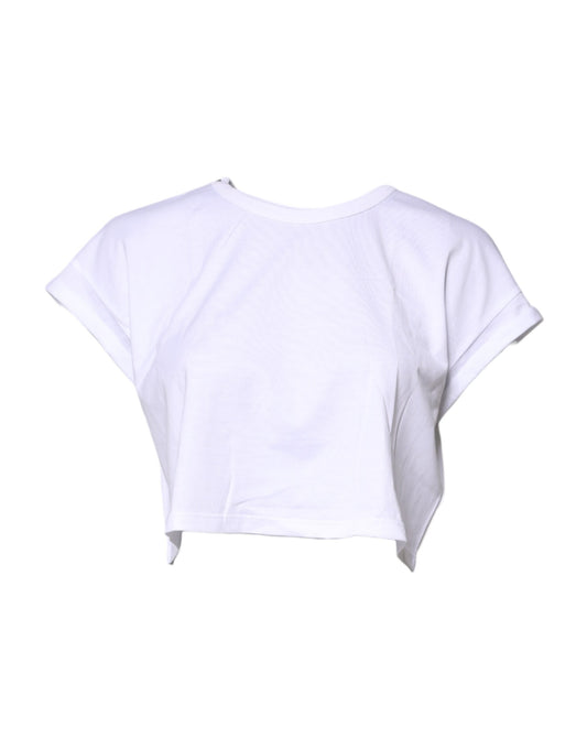 Dolce & Gabbana White Cotton Crew Neck Cropped T-shirt Top