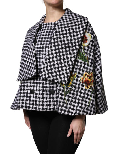 Dolce & Gabbana Black White Monochrome Patterned Floral Cape Jacket