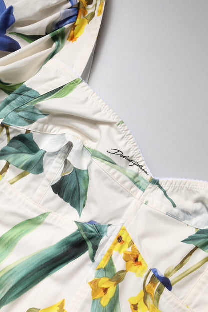 Dolce &amp; Gabbana Top corto con maniche a sbuffo e stampa floreale bianca