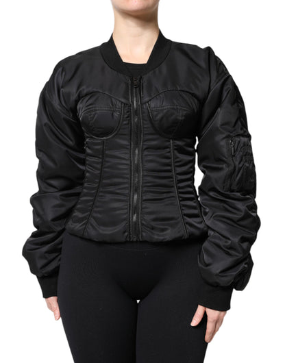Dolce & Gabbana Black Nylon Full Zip Bustier Corset Jacket