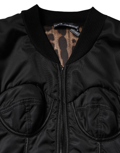 Dolce & Gabbana Black Nylon Full Zip Bustier Corset Jacket