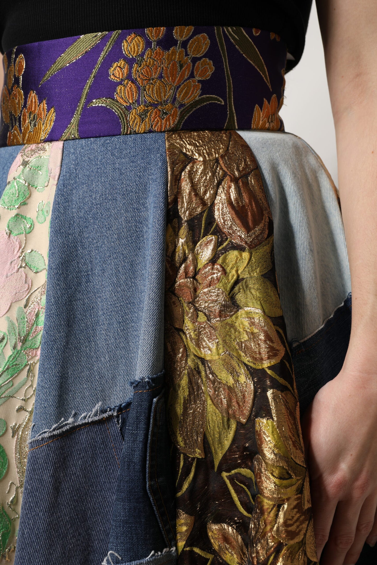 Dolce & Gabbana Multicolor Patchwork High Waisted Midi Skirt