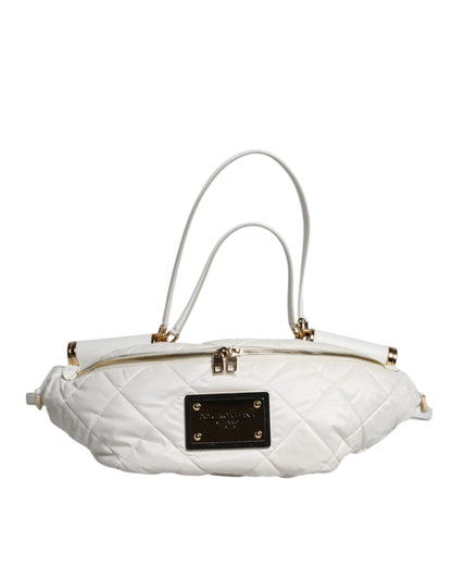Dolce & Gabbana White Quilted Logo Plaque Belt Waist Fanny Pack Bag