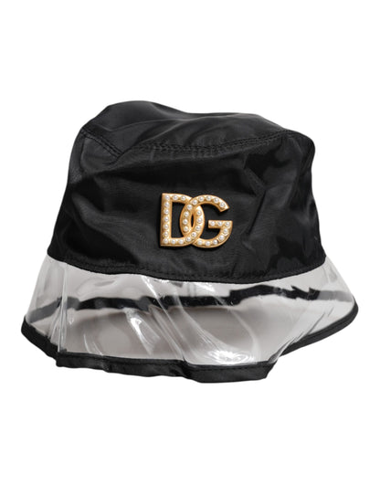 Dolce & Gabbana Black Nylon PVC DG Logo Bucket Hat
