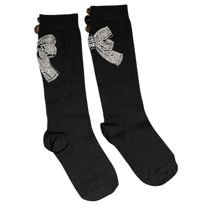 Dolce & Gabbana Black Knit Floral Crystal Embellishment Socks