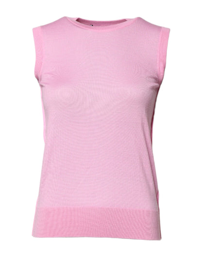 Dolce & Gabbana Pink Cashmere Round Neck Sleeveless Tank Top