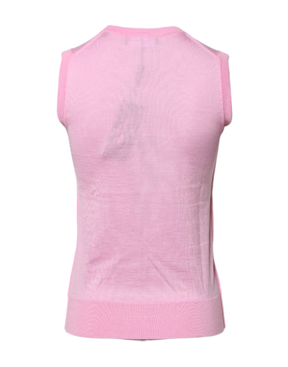 Dolce & Gabbana Pink Cashmere Round Neck Sleeveless Tank Top