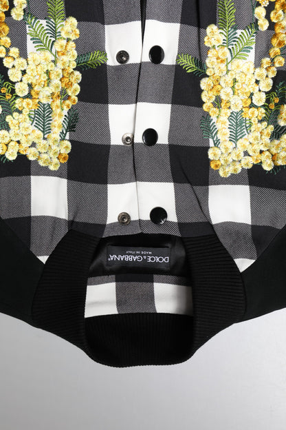 Dolce & Gabbana Black White Check Floral Button Down Jacket