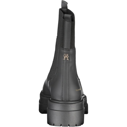 Tommy Hilfiger Black Leather Women Ankle Boot
