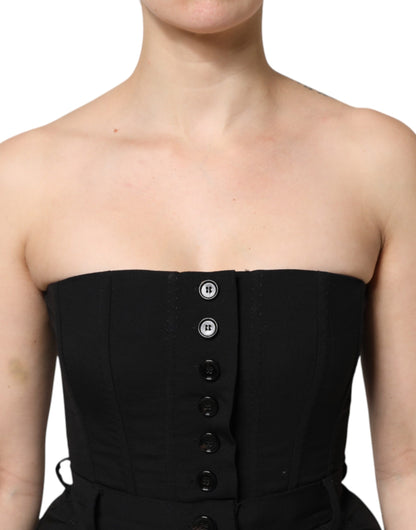 Dolce & Gabbana Black Wool Strapless Romper Jumpsuit Dress