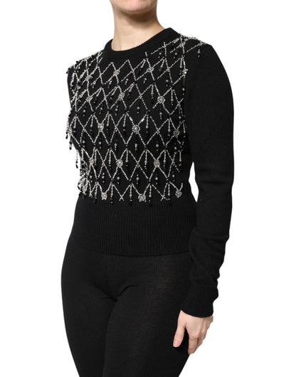 Dolce & Gabbana Black Cashmere Embellished Long Sleeves Top