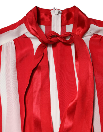 Dolce & Gabbana Red White Stripes Ascot Collar Blouse Top