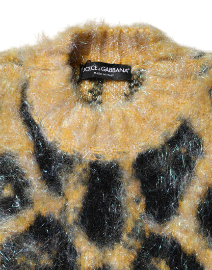 Dolce & Gabbana Multicolor Leopard Mohair Crew Neck Sweater