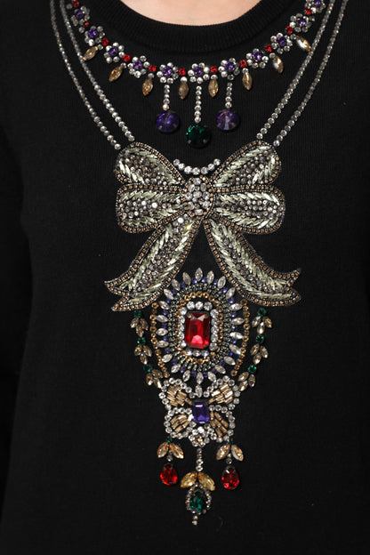 Dolce & Gabbana Black Cashmere Crystal Embellished Sweater