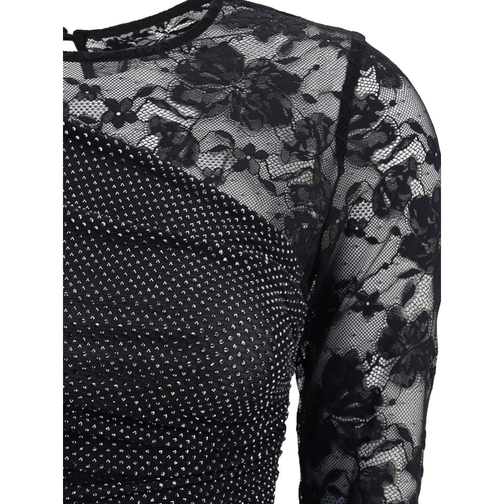 Self-Portrait One-shoulder lace and rhinestone Top