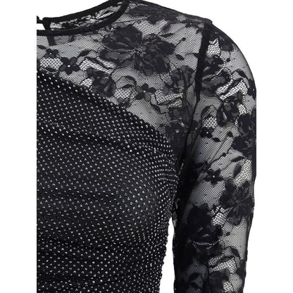 Self-Portrait One-shoulder lace and rhinestone Top