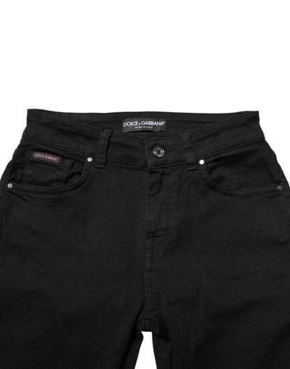 Jeans in denim a vita media in cotone skinny nero Dolce &amp; Gabbana