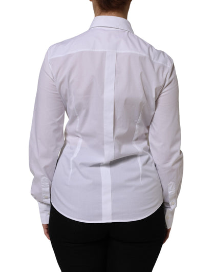 Dolce & Gabbana White Cotton Long Sleeves Collared Top Shirt
