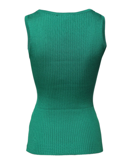 Dolce & Gabbana Green Silk Sleeveless Round Neck Tank Top