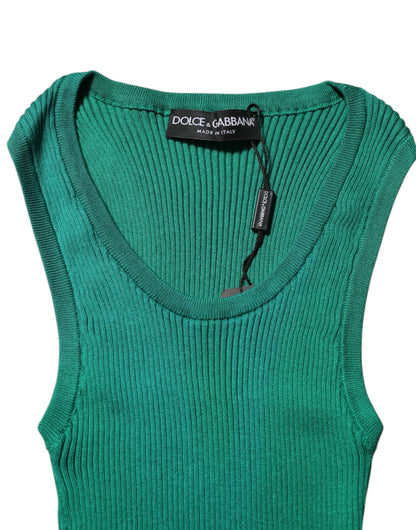 Dolce & Gabbana Green Silk Sleeveless Round Neck Tank Top