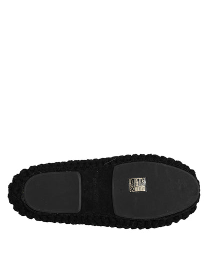 Dolce & Gabbana Black Wool Slip On Flats Ballerina Shoes