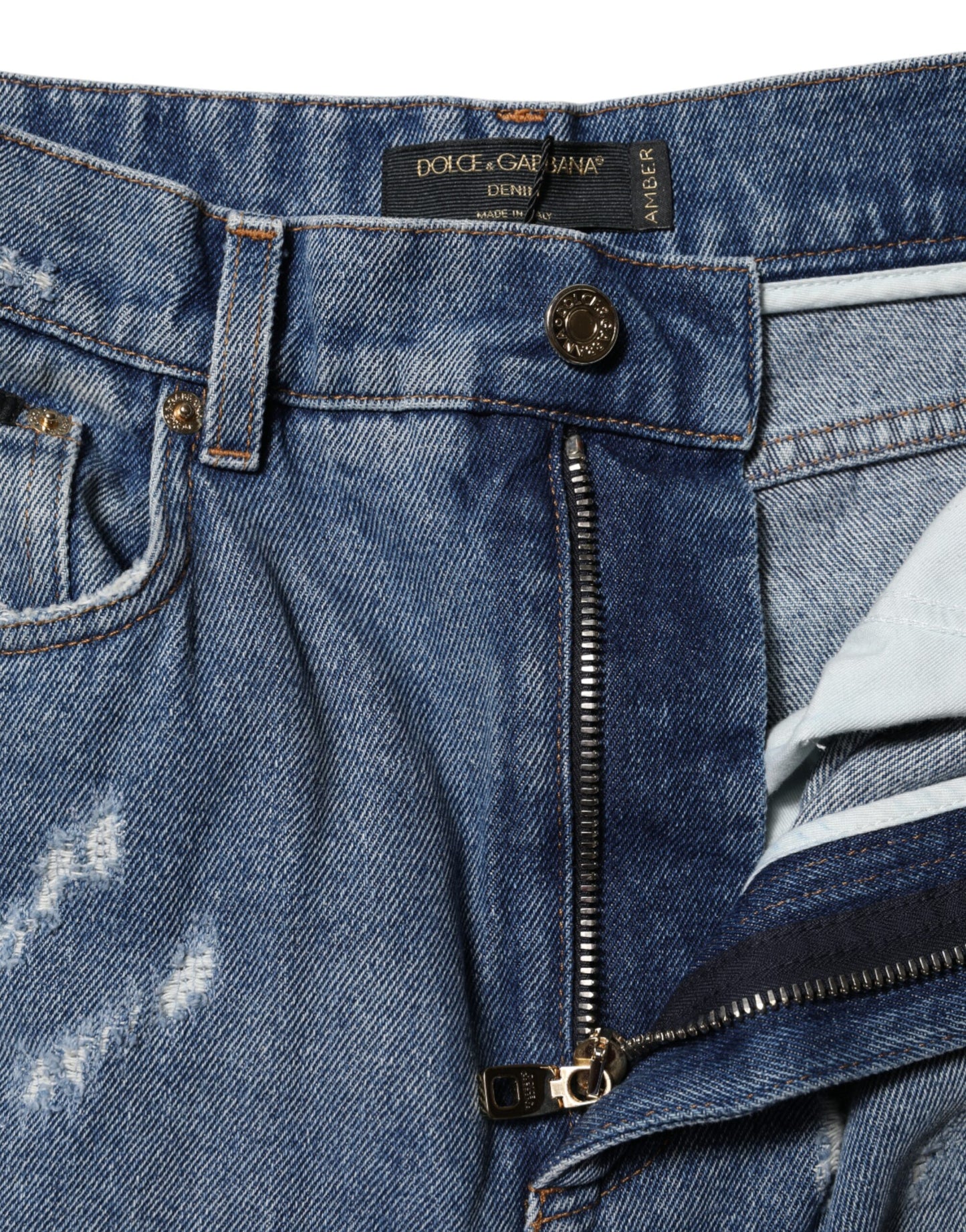 Dolce & Gabbana Blue Cotton Tattered High Waist Denim Jeans
