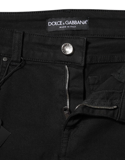 Dolce & Gabbana Black Cotton Logo Skinny Mid Waist Denim Jeans