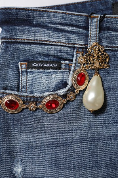 Dolce & Gabbana Blue Rhinestone Embellished Denim Jeans