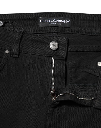 Dolce & Gabbana Black Cotton Logo Skinny Mid Waist Denim Jeans