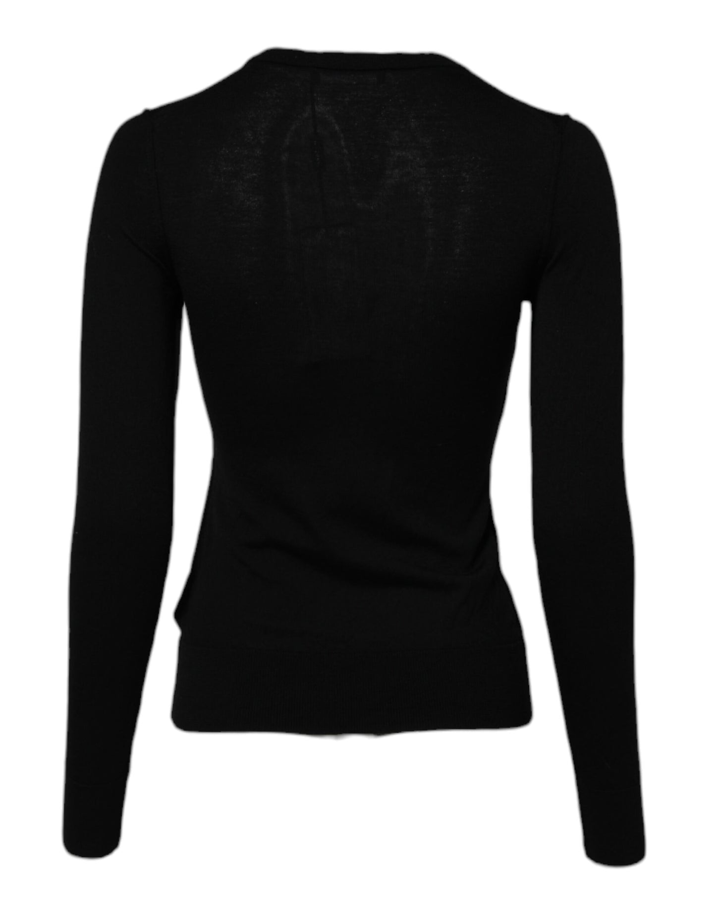 Dolce & Gabbana Black Wool Knit Crew Neck Cardigan Sweater