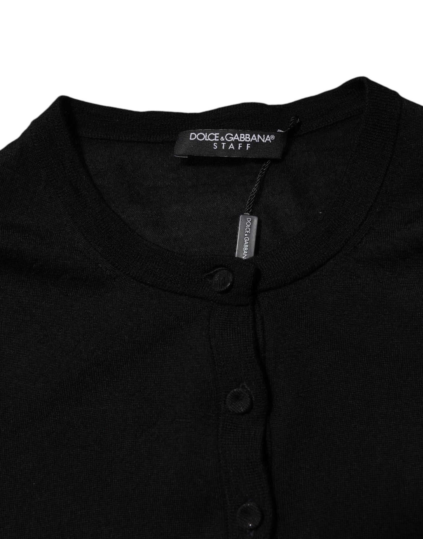 Dolce & Gabbana Black Wool Knit Crew Neck Cardigan Sweater