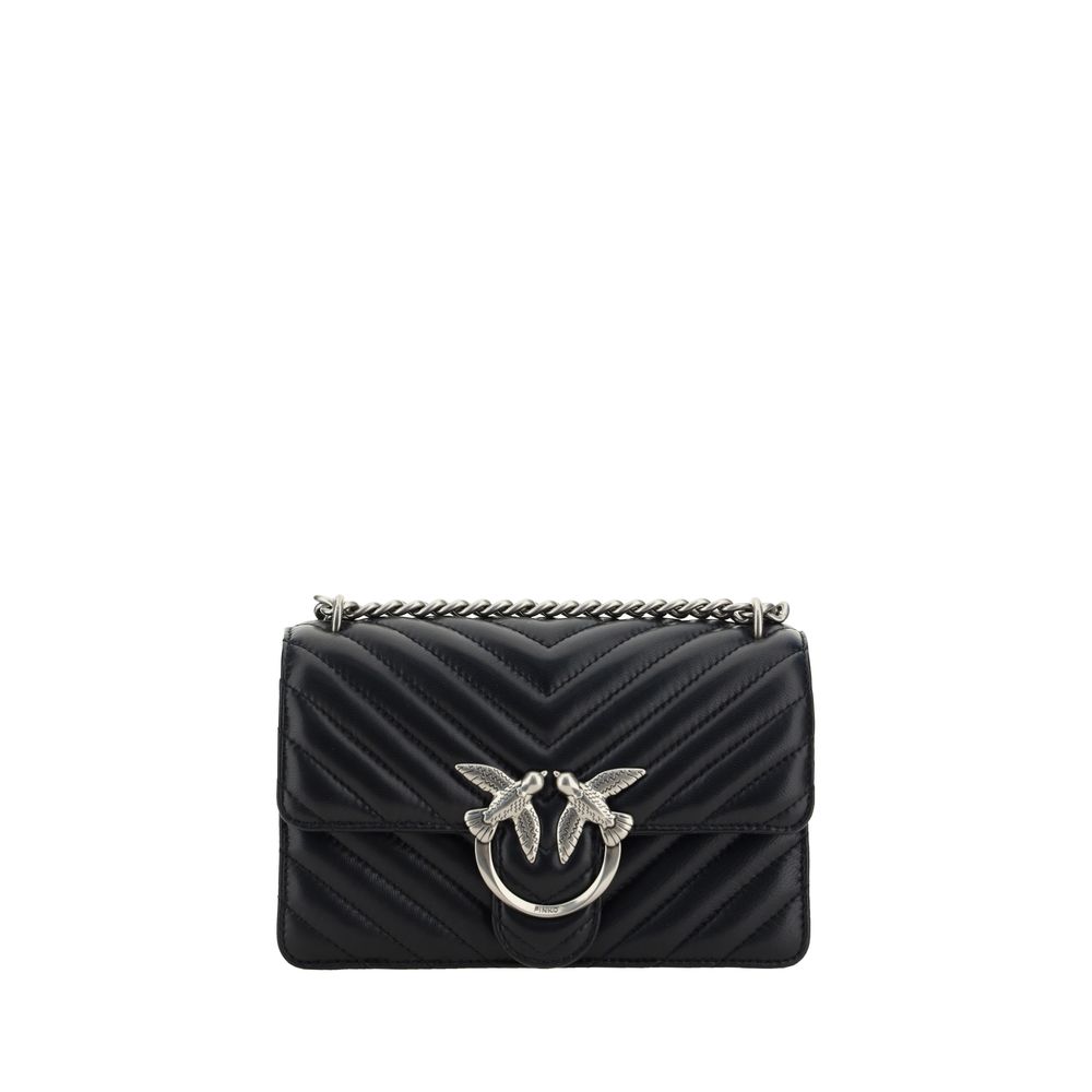 PINKO Black Calf Leather Bos Taurus Shoulder Bag