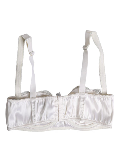 Dolce & Gabbana White Silk Underwired Balconette Bra Underwear