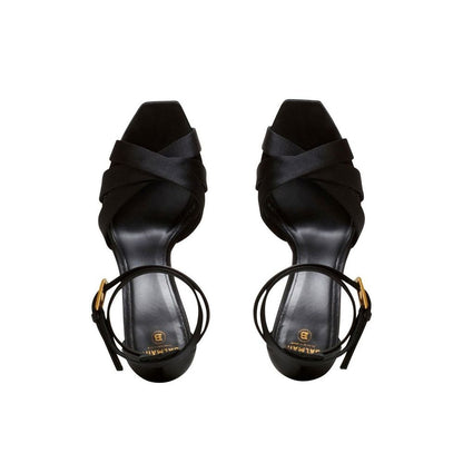 Balmain Black Silk Platform Sandals