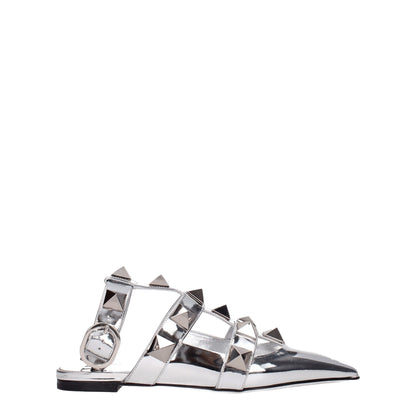 Valentino Garavani Gray Leather Flat Sandals