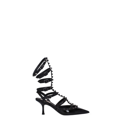 Valentino Garavani Black Leather Stiletto Heel Sandals