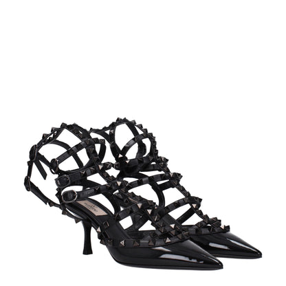 Valentino Garavani Black Leather Stiletto Heel Sandals