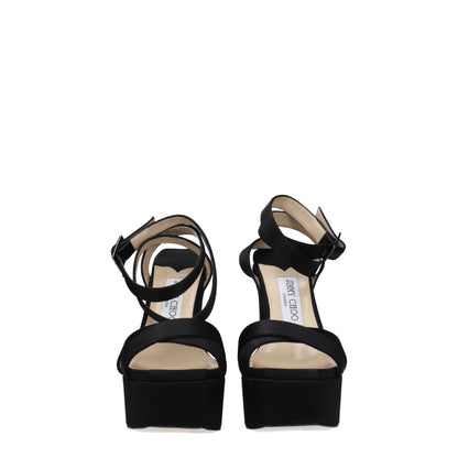Jimmy Choo Black Satin Platform Sandals