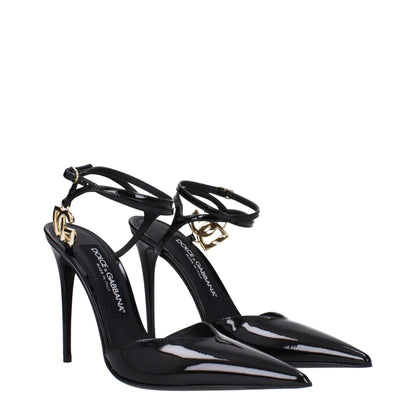 Dolce & Gabbana Black Leather Stiletto Heels Sandals