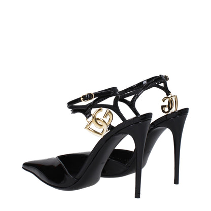 Dolce & Gabbana Black Leather Stiletto Heels Sandals