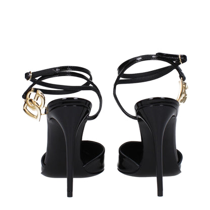 Dolce & Gabbana Black Leather Stiletto Heels Sandals