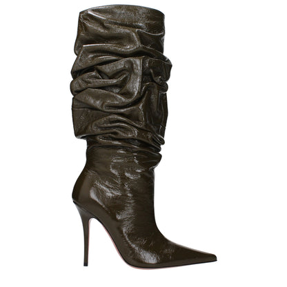 Amina Muaddi Green Leather High Heel Boots