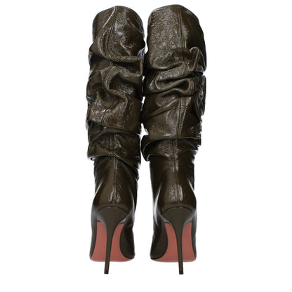 Amina Muaddi Green Leather High Heel Boots